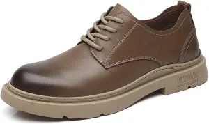 Trendy Men's Casual Retro Lace Up Cowhide Shoes Luxury Comfortable Two-Layer Leather Fashionable Party and Wedding Shoes