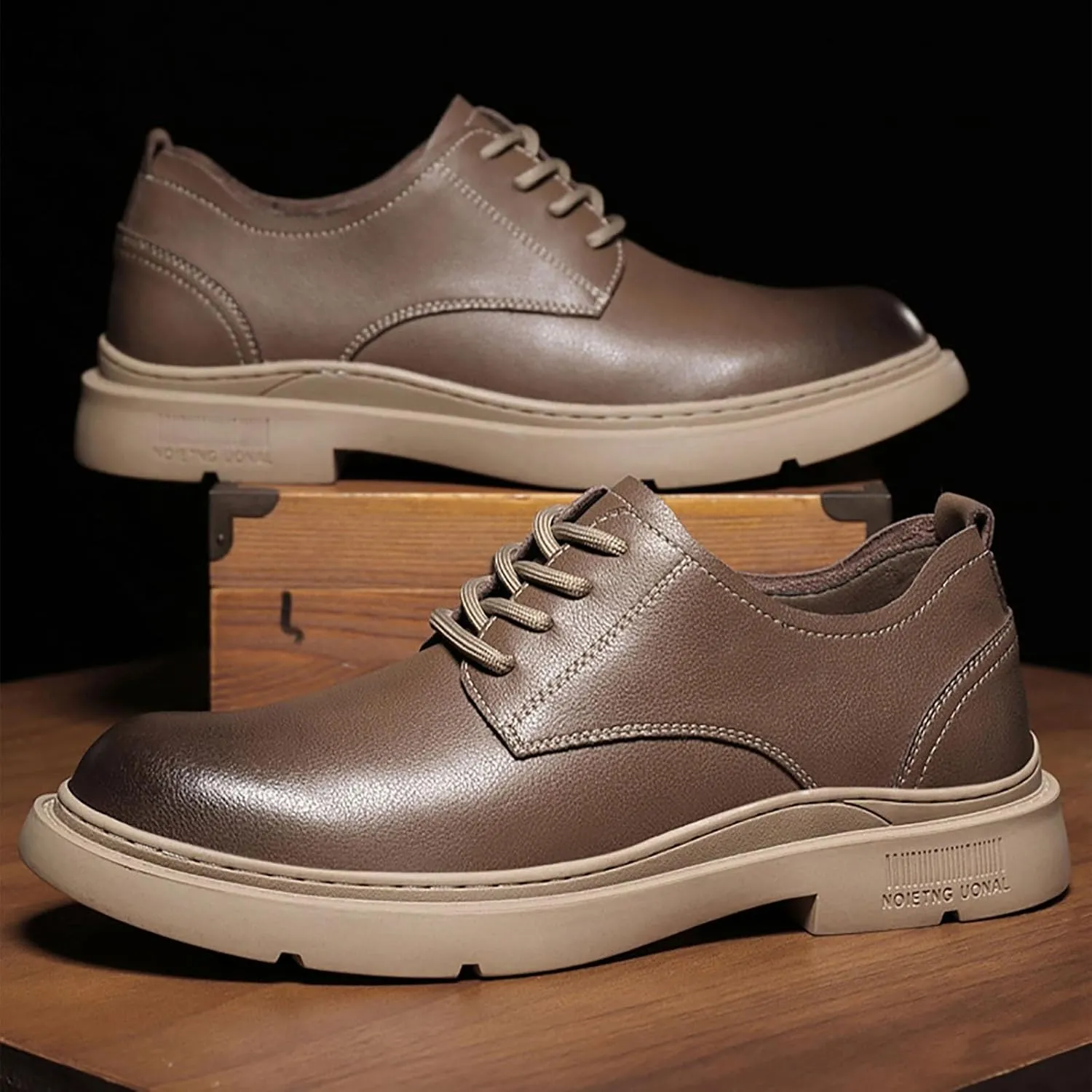 Trendy Men's Casual Retro Lace Up Cowhide Shoes Luxury Comfortable Two-Layer Leather Fashionable Party and Wedding Shoes