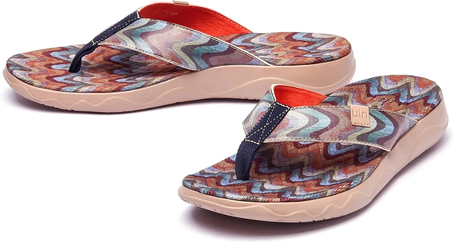 UIN Men's Flip Flops Thong Sandals Beach Summer Casual Art Painted Travel Comfort Slippers