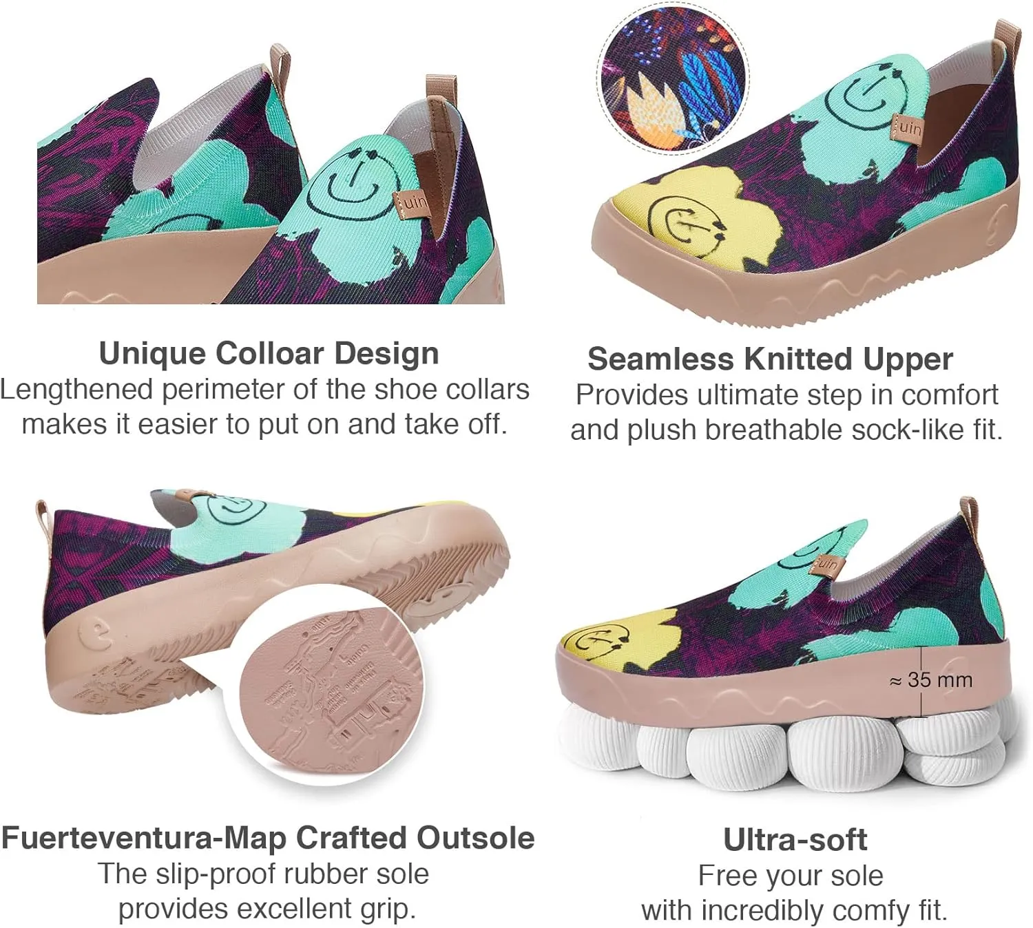 UIN Women's Art Painted Travel Shoes Slip On Casual Loafers Lightweight Comfort Fashion Sneaker Fuerteventura