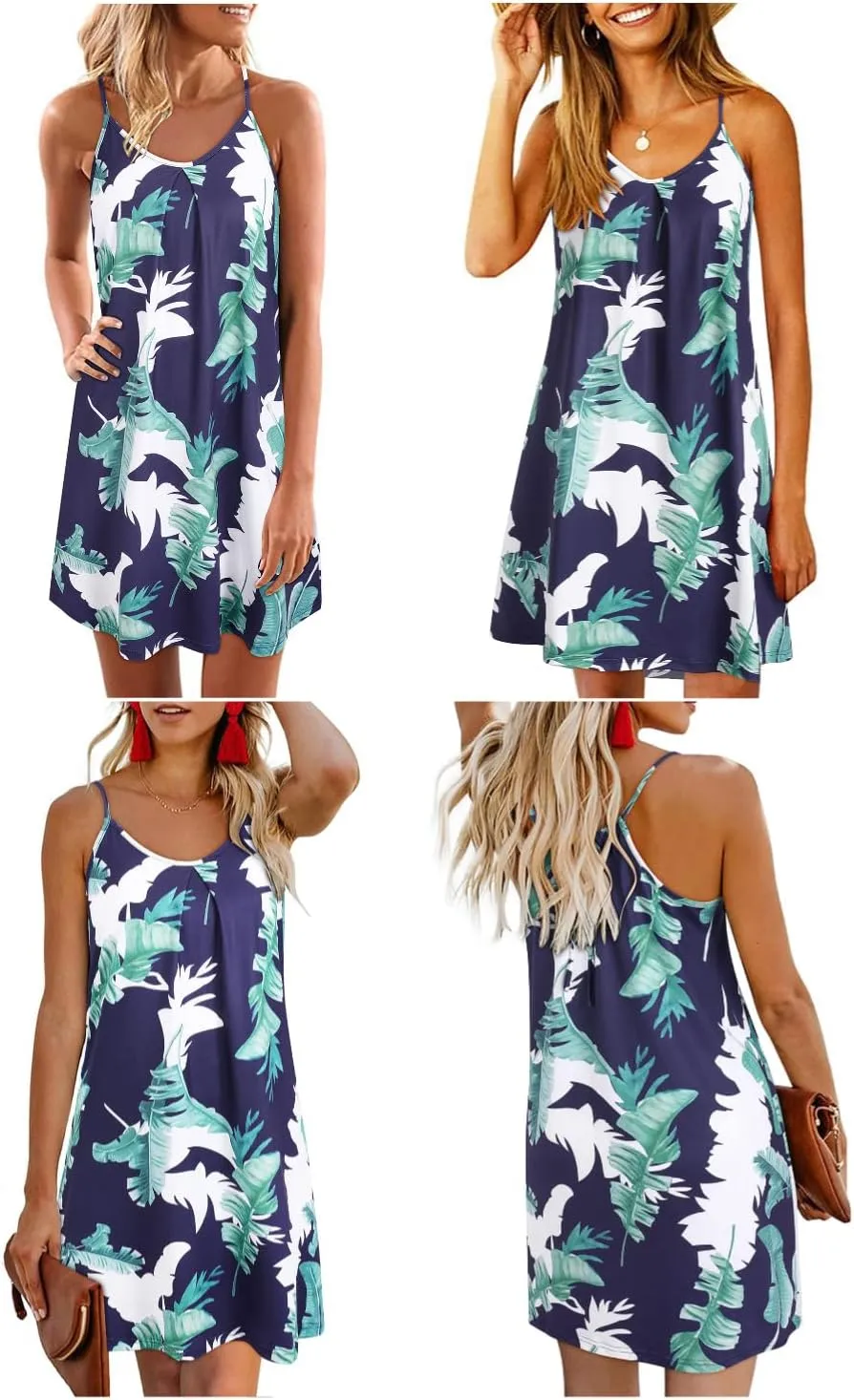 ULTRANICE Women's 2024 Summer Casual Beach Dresses Cover Ups Floral V Neck Spaghetti Strap Backless Mini Sun Dress