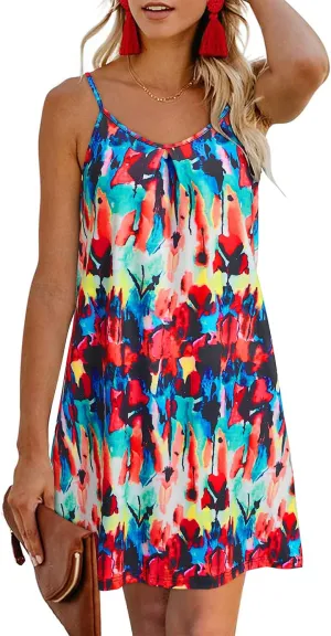 ULTRANICE Women's 2024 Summer Casual Beach Dresses Cover Ups Floral V Neck Spaghetti Strap Backless Mini Sun Dress