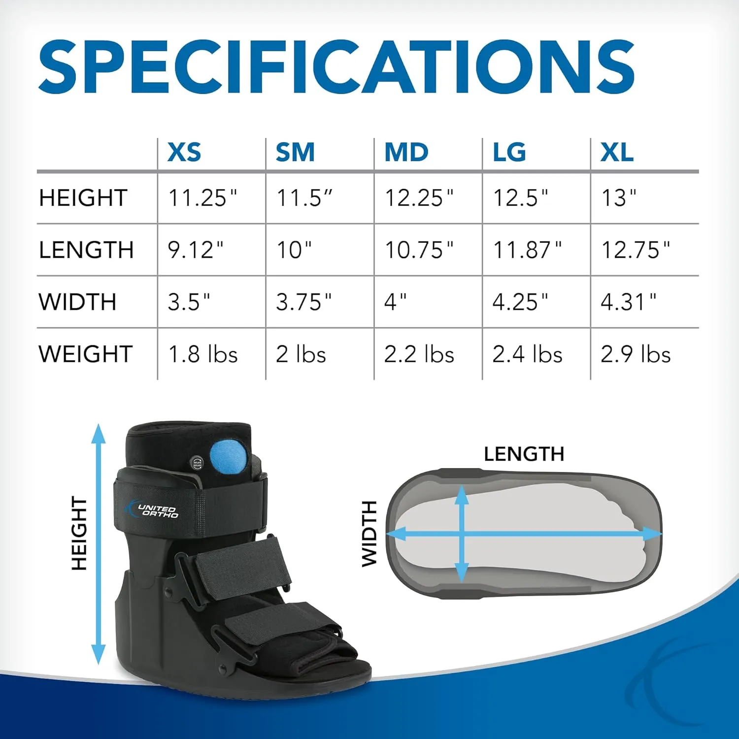 United Ortho Short Air Cam Walker Fracture Boot, Small, Black