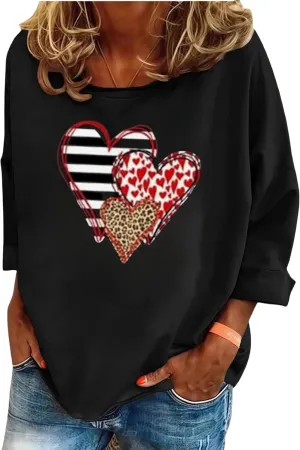 Valentine's Day Shirts for Women Funny Love Heart Graphic Casual Valentines Long Sleeve Pullover Top