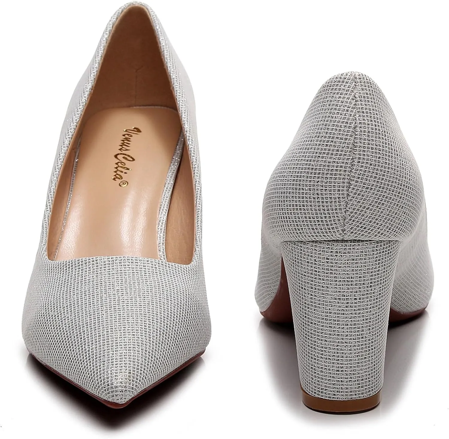 VenusCelia Women's Lewin Pump Chunky Heel Shoe