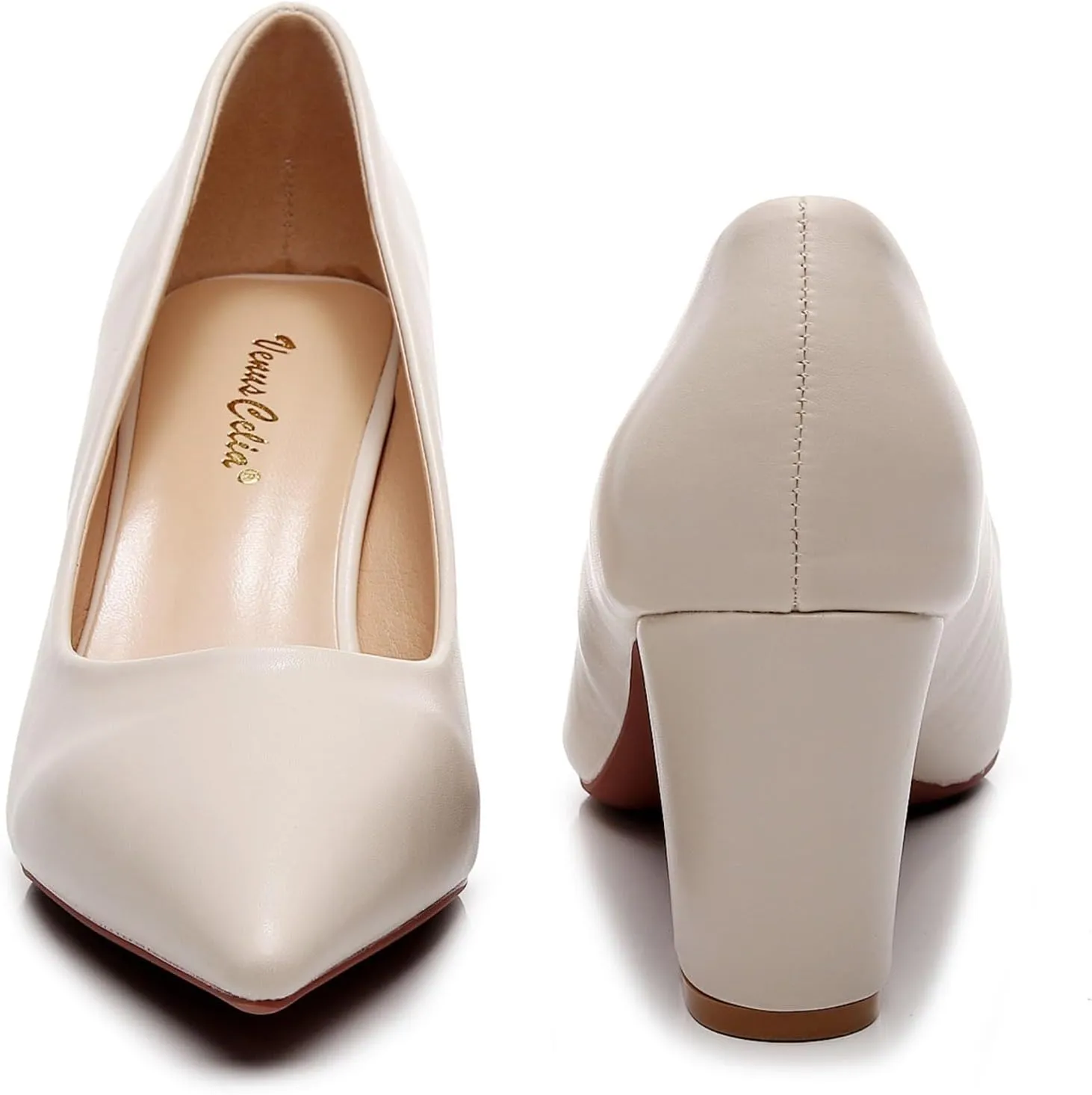 VenusCelia Women's Lewin Pump Chunky Heel Shoe