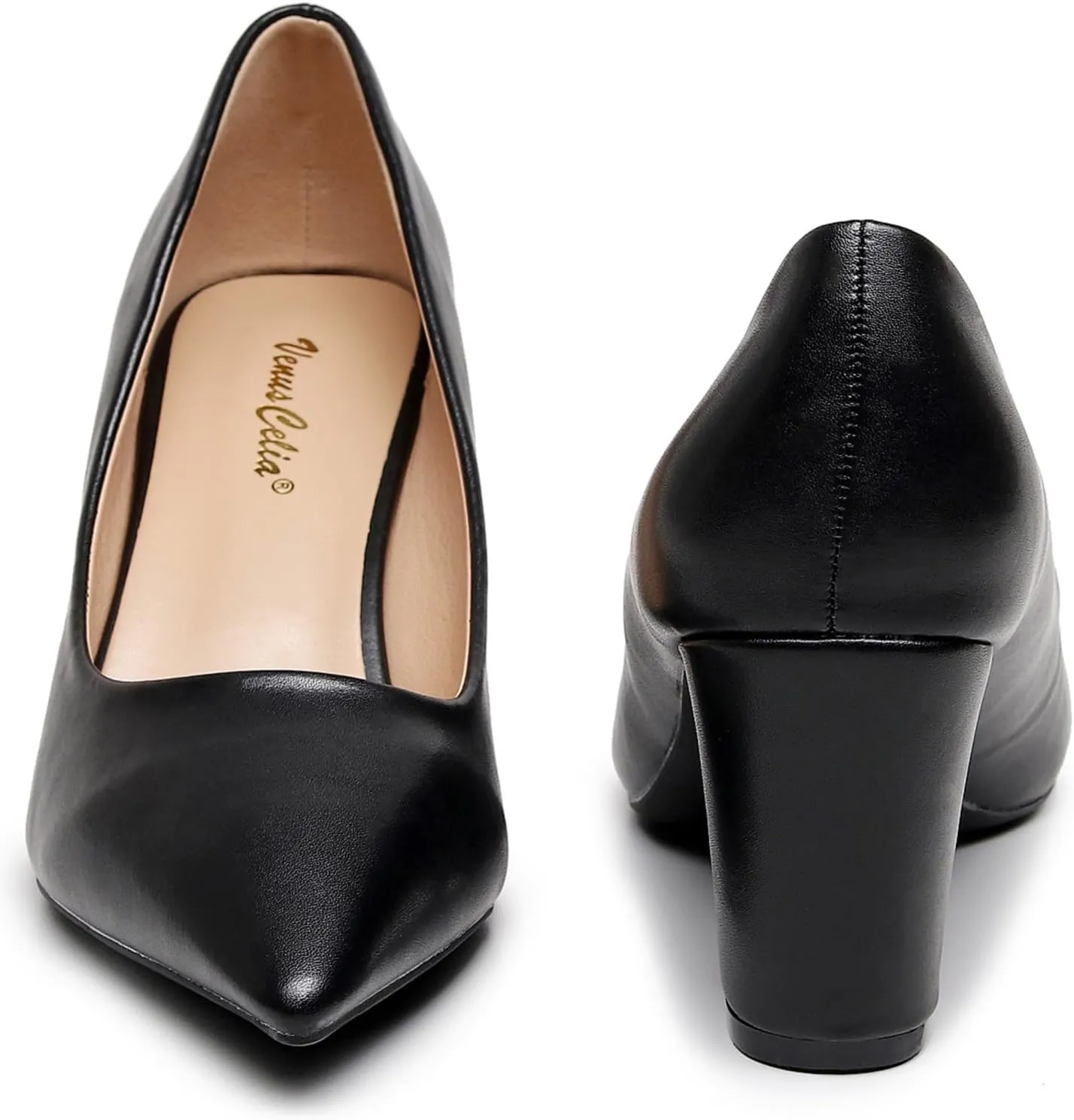VenusCelia Women's Lewin Pump Chunky Heel Shoe