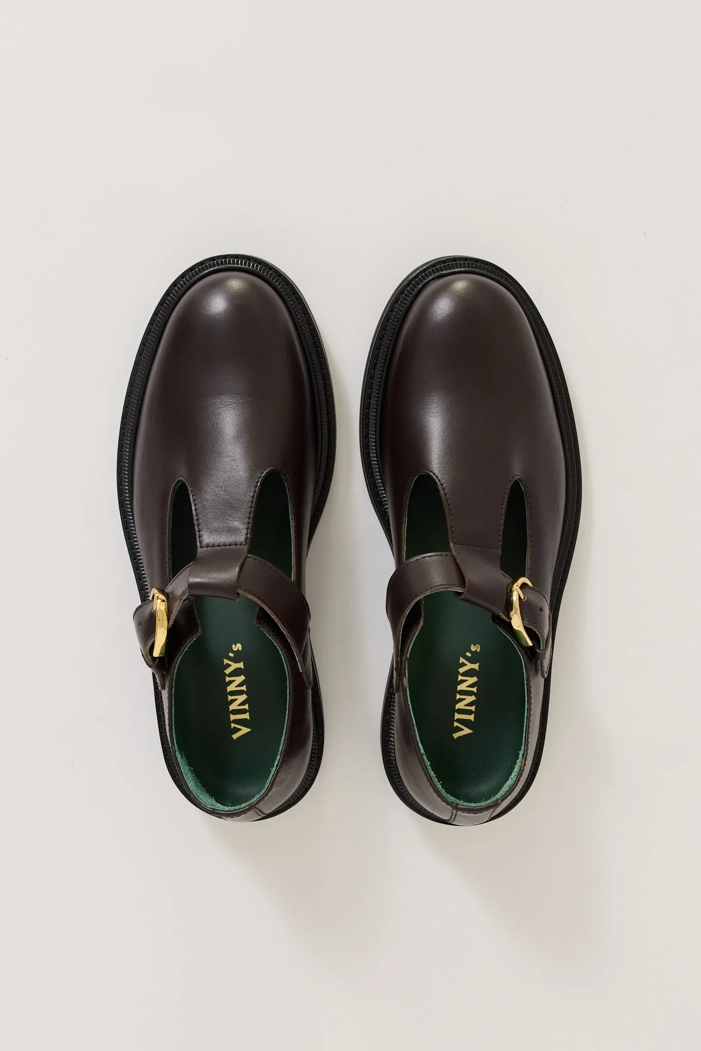 Vinnee T-Strap Derby Dark Brown Leather Womens