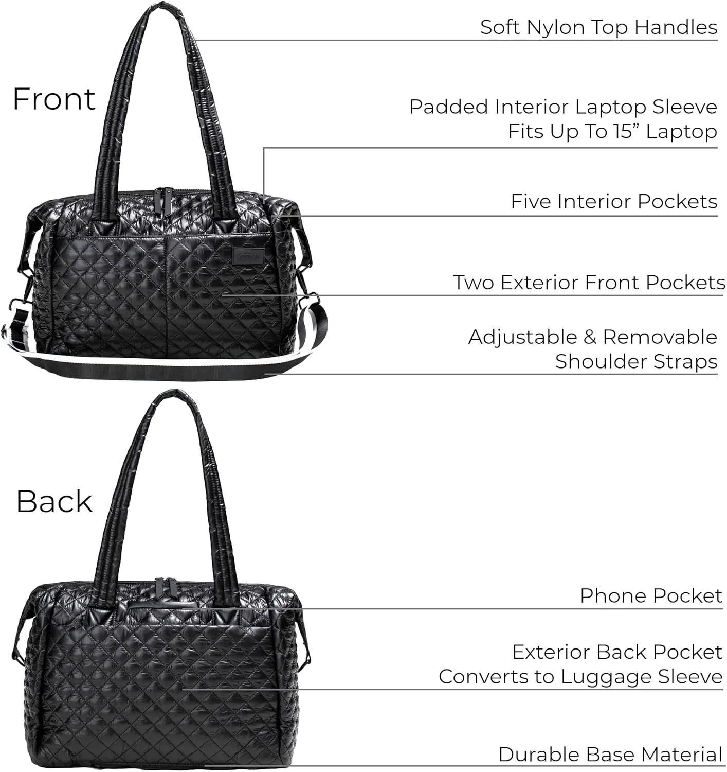 Vooray Alana Duffel Bag – Small Lightweight Travel Bag with Laptop Sleeve, Sports Gym Duffel for Women & Men, Weekender for Overnight, Everyday Use, or Hospital Travel