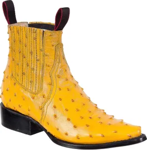 Western Shops Mens Leather Cowboy Boots Ostrich Print Short Ankle Western J Toe Boot