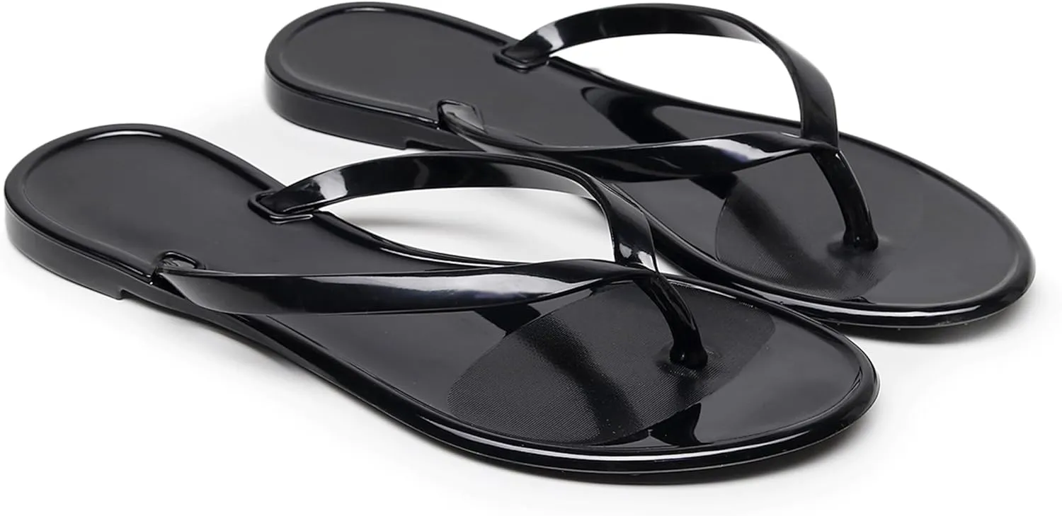 Women Flip Flops Jelly Shoes Thong Sandals Flat Slides Clear Jellies Pool Slippers Bathroom Summer Beach Size 8 Ladies Non Slip Dress Comfortable Quick Drying Soft