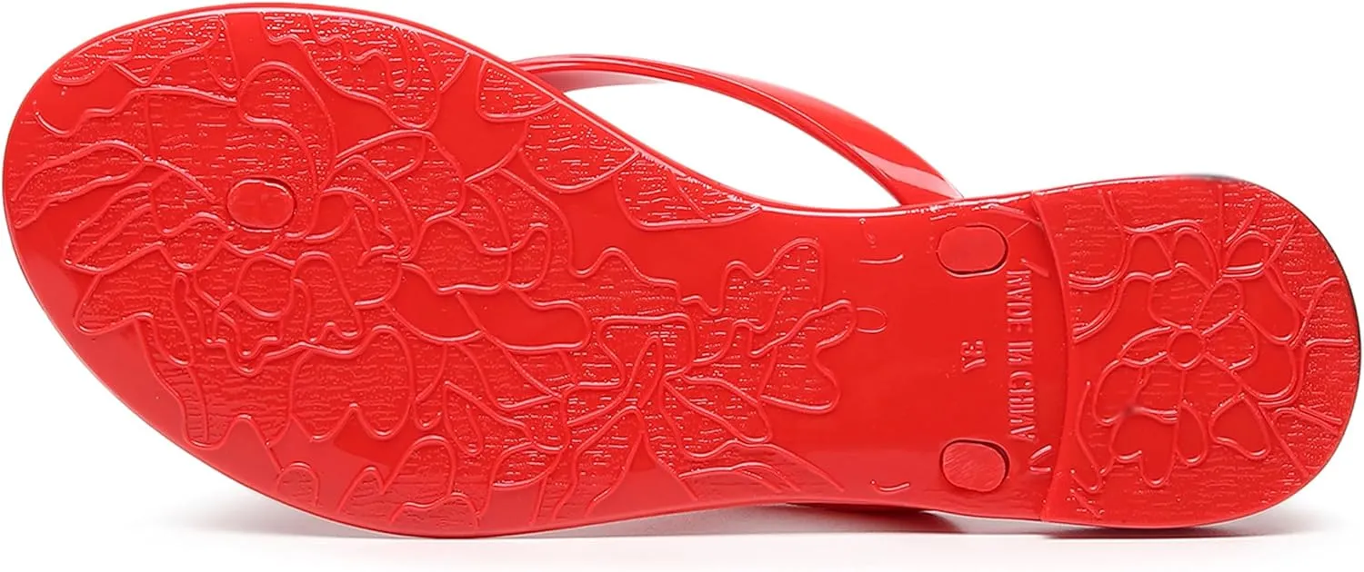 Women Flip Flops Jelly Shoes Thong Sandals Flat Slides Clear Jellies Pool Slippers Bathroom Summer Beach Size 8 Ladies Non Slip Dress Comfortable Quick Drying Soft