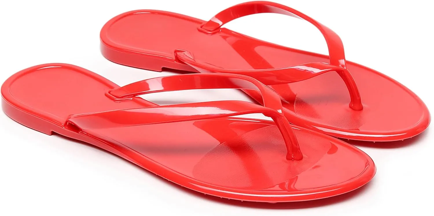 Women Flip Flops Jelly Shoes Thong Sandals Flat Slides Clear Jellies Pool Slippers Bathroom Summer Beach Size 8 Ladies Non Slip Dress Comfortable Quick Drying Soft