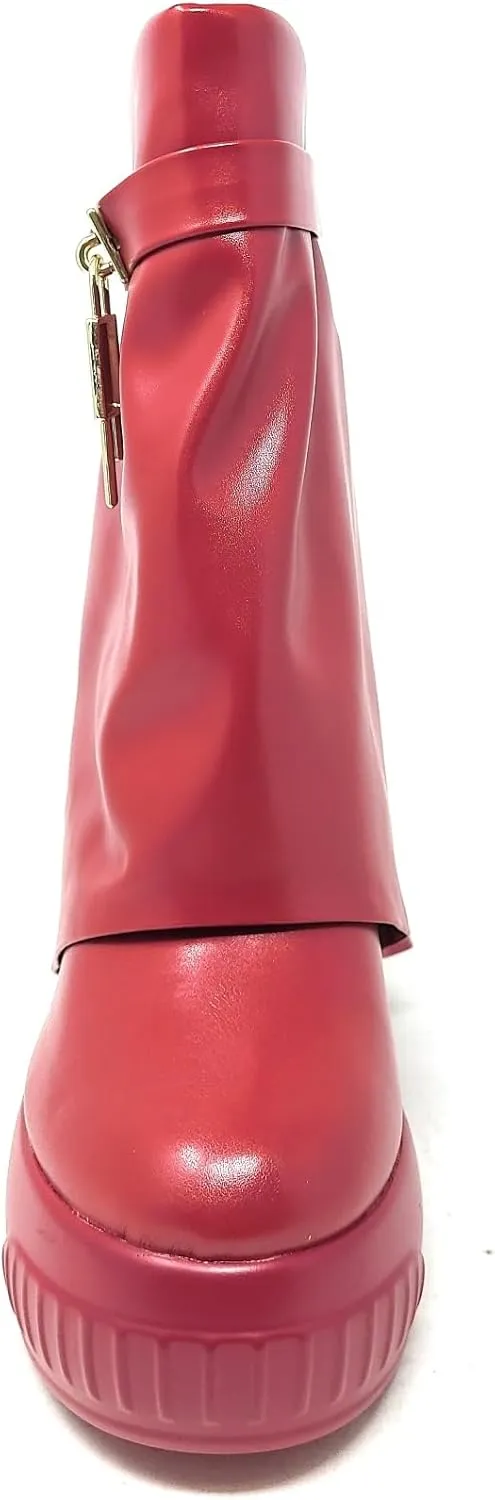 Women Round Toe Wedge Heel Fold Over Mid-calf Pull On Boots