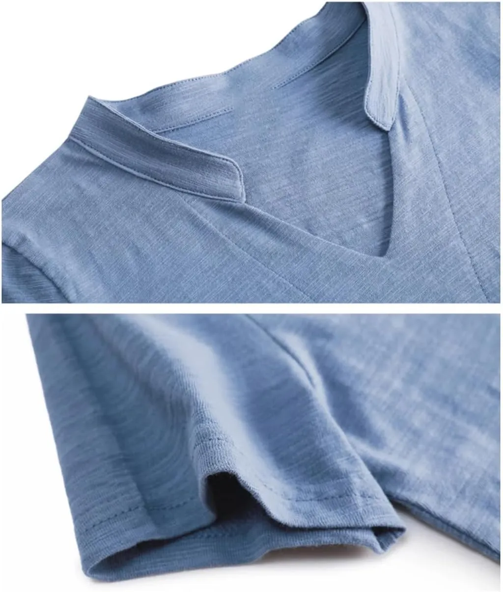 Women Summer Cotton T-Shirt Ladies V-Neck Soft Tees Female Basic Fashion Trendy Classic Tops