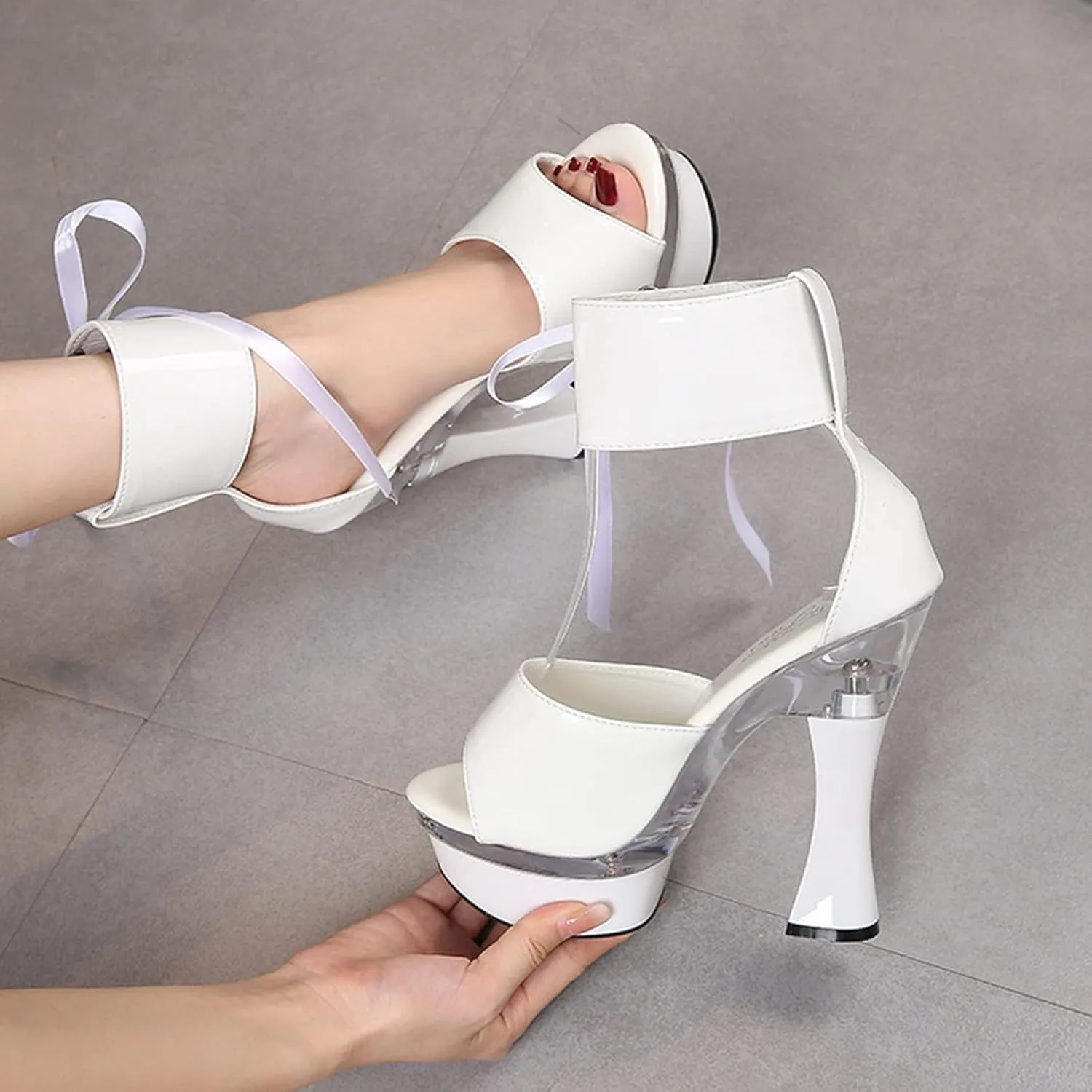 Women's 14cm Sandals Chunky Heel Platform Lace Up High Heels Fashion Everyday Work Party Plus Size Summer High Heel Sandals