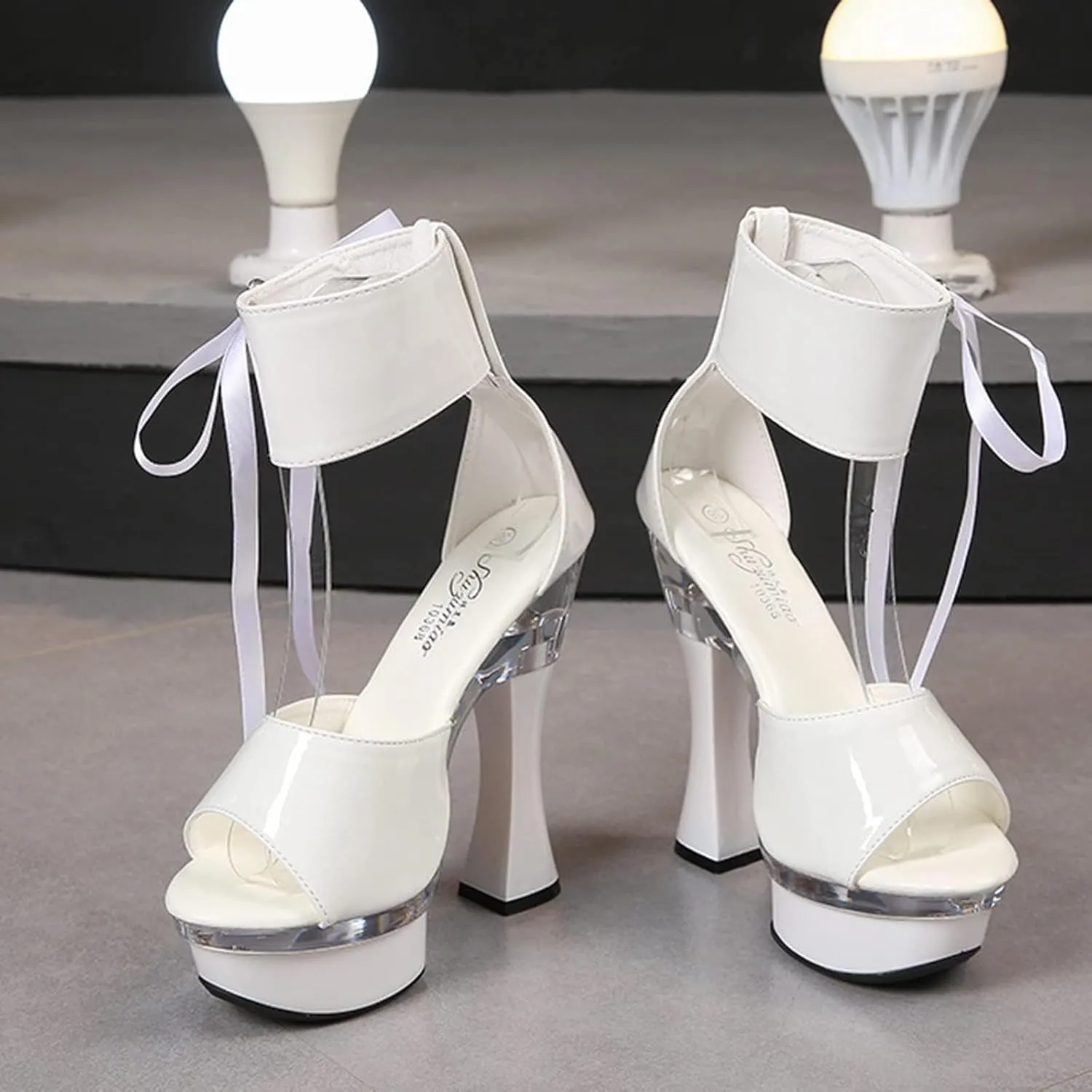 Women's 14cm Sandals Chunky Heel Platform Lace Up High Heels Fashion Everyday Work Party Plus Size Summer High Heel Sandals