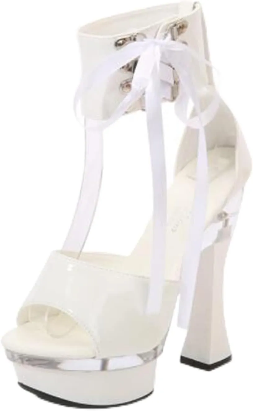 Women's 14cm Sandals Chunky Heel Platform Lace Up High Heels Fashion Everyday Work Party Plus Size Summer High Heel Sandals