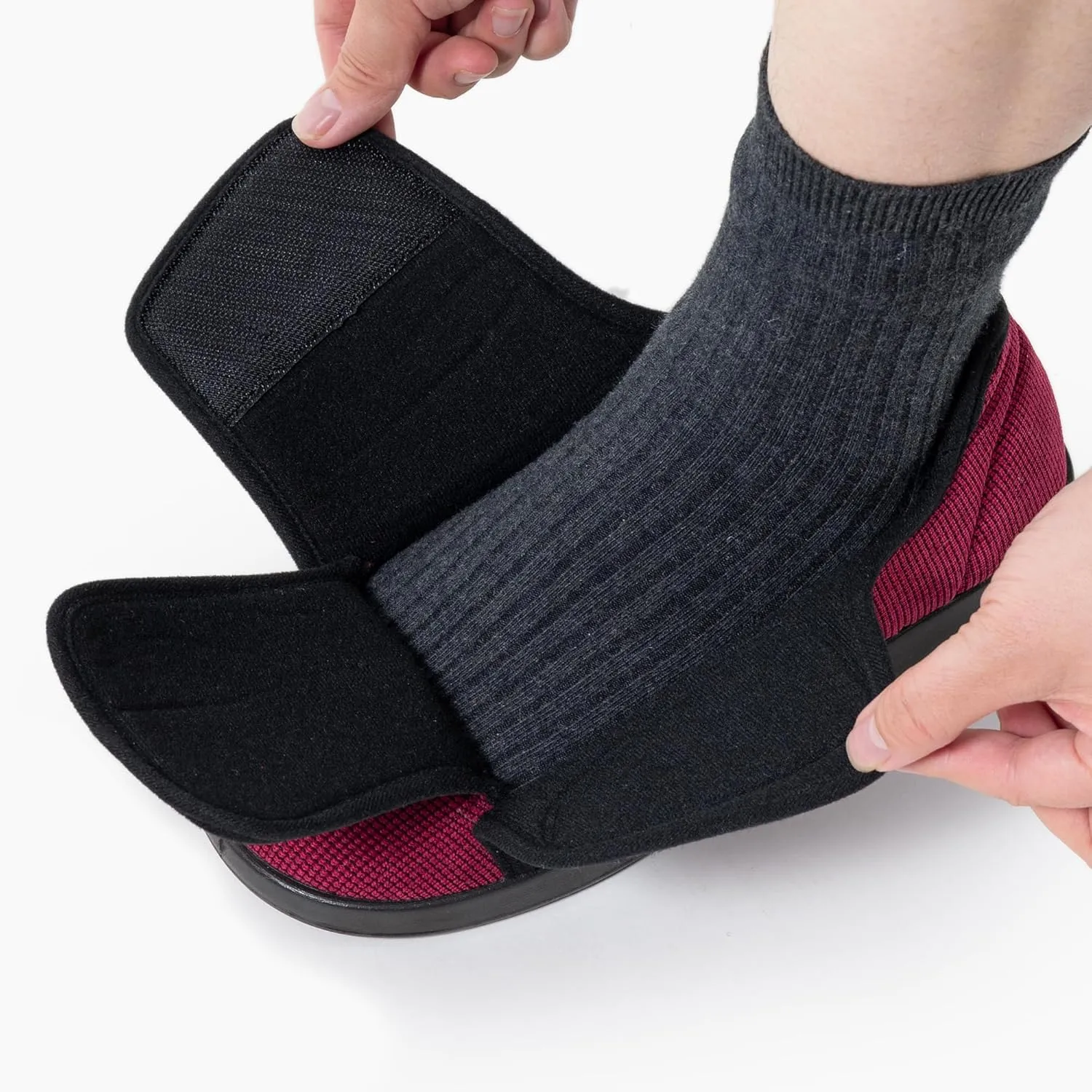 Women's Adaptive Slip-Resistant Wide Width Diabetic Comfort Slipper Shoe with Adjustable Hook-and-Loop Closure