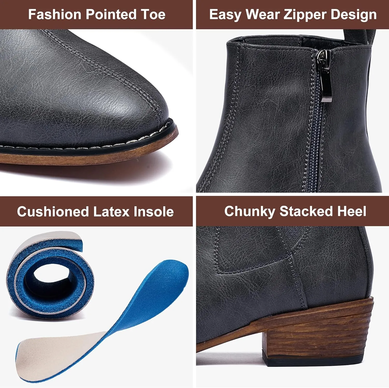 Women's Ankle Boots Mid-height Heels Chelsea Zipper Dressy Booties