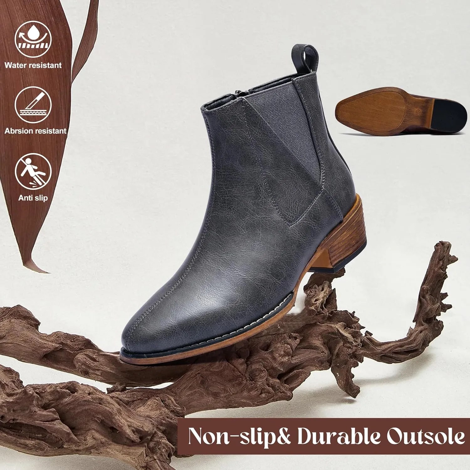 Women's Ankle Boots Mid-height Heels Chelsea Zipper Dressy Booties