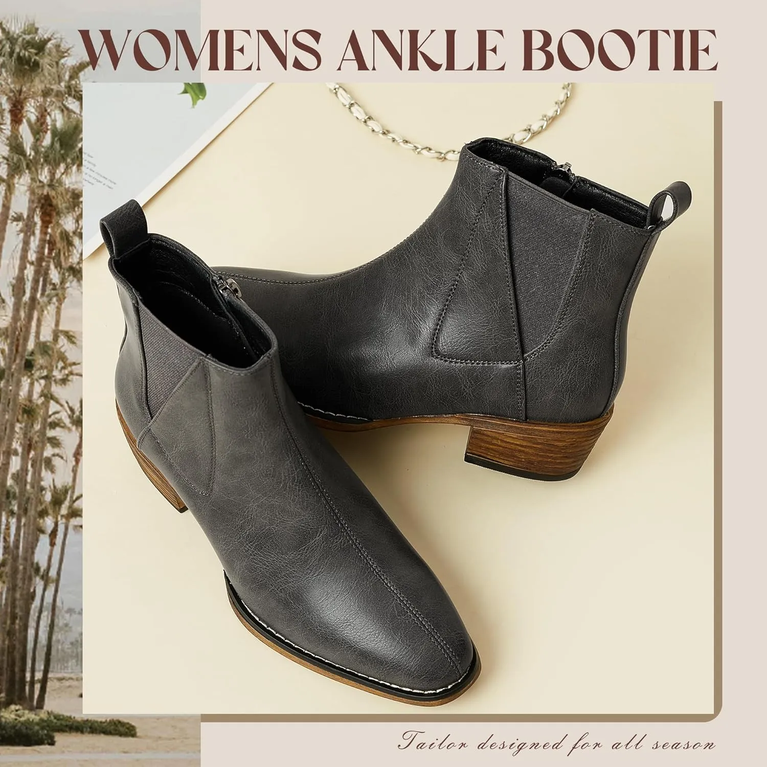 Women's Ankle Boots Mid-height Heels Chelsea Zipper Dressy Booties
