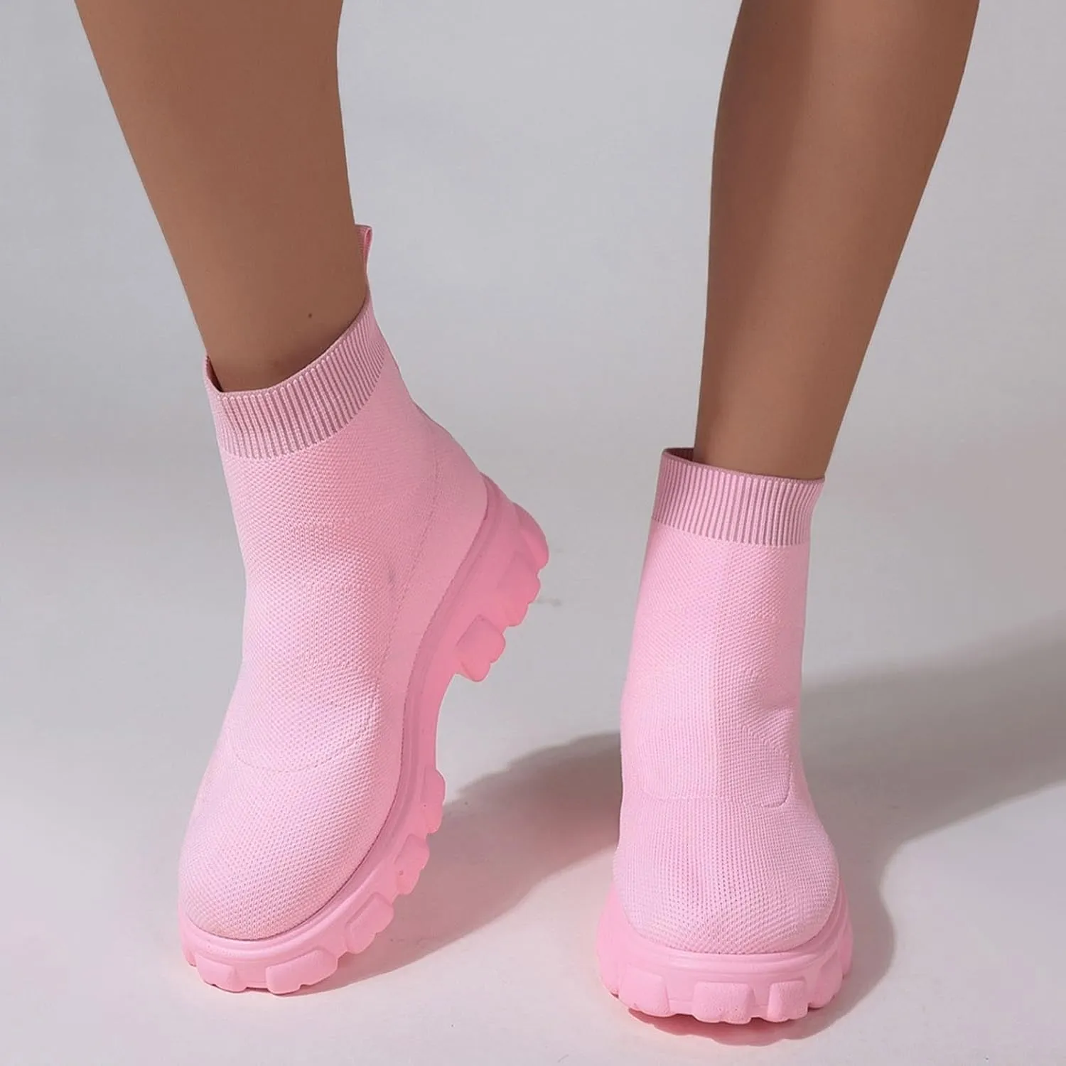 Womens Booties Low Heel Knit Boots Platform Ankle Boots Women's Boots Elastic Platform Ankle Booties Chunky Heel Boots