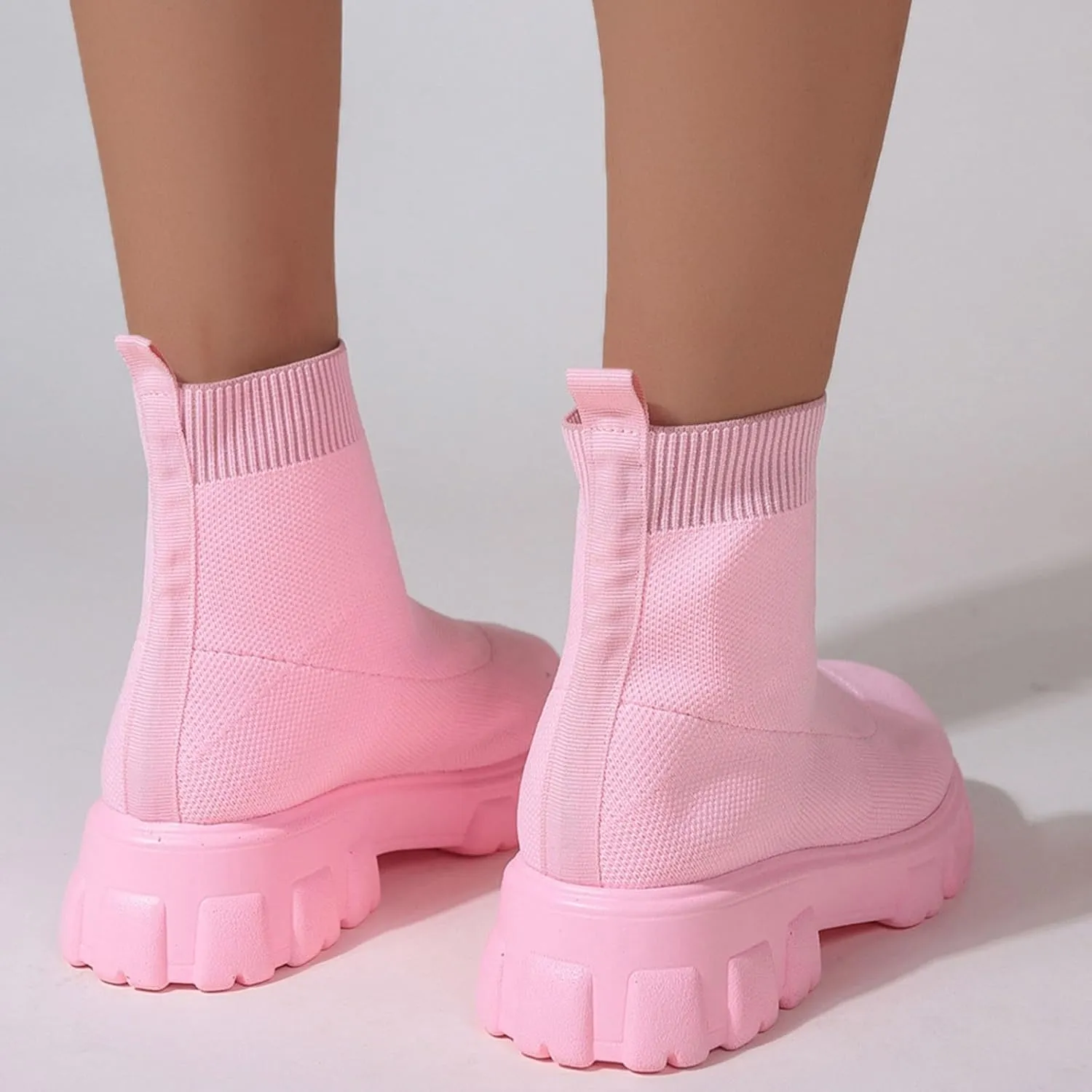 Womens Booties Low Heel Knit Boots Platform Ankle Boots Women's Boots Elastic Platform Ankle Booties Chunky Heel Boots