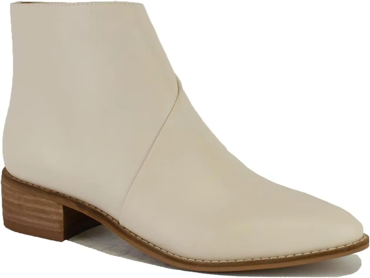 Women's Brown Two-Tone Ankle Boots Western Bootie Pointed Toe Stacked Block Heel Boots
