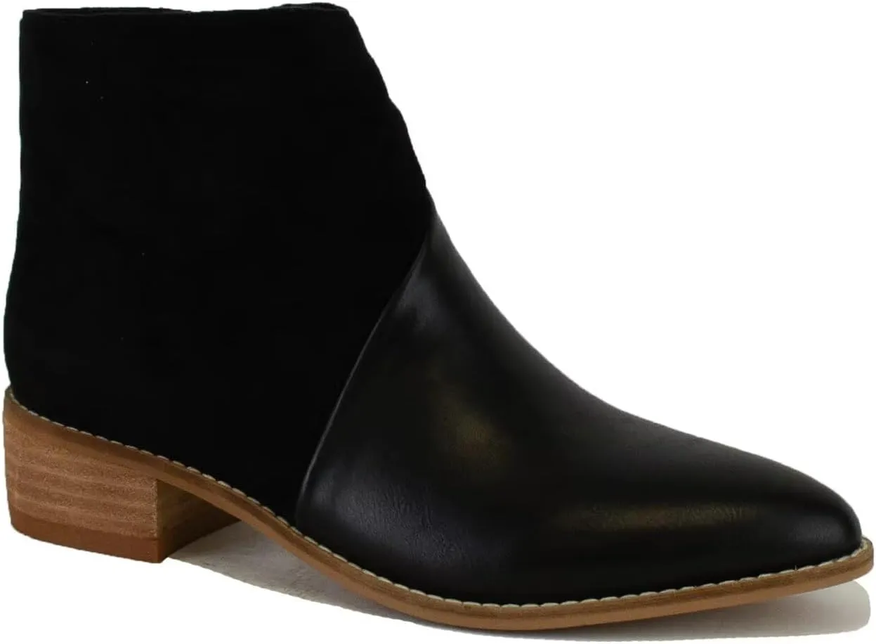 Women's Brown Two-Tone Ankle Boots Western Bootie Pointed Toe Stacked Block Heel Boots