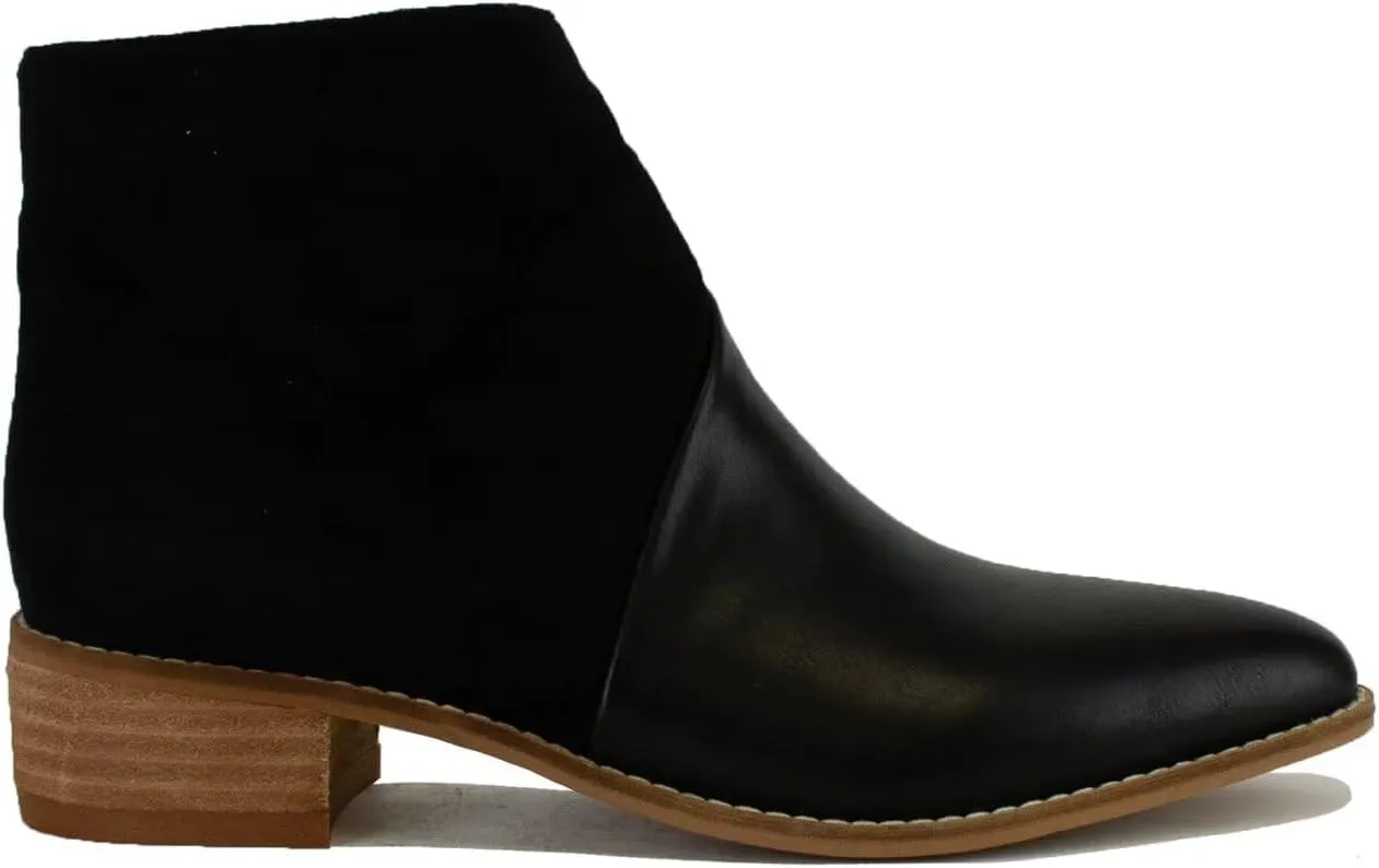 Women's Brown Two-Tone Ankle Boots Western Bootie Pointed Toe Stacked Block Heel Boots