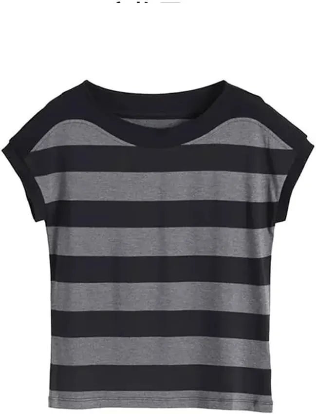Women's Clothing Comfortable Cotton Striped T-Shirt Summer Short Sleeve Round Neck Loose Elegant Trendy Shirt