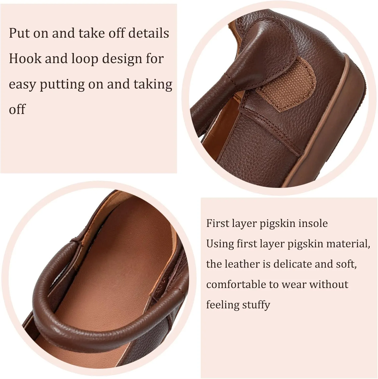 Women's Genuine Leather Square Wide Toe Retro Flat Mary Jane Flats with Hook and Loop Comfort Non-Slip Soft Sole Slip-On Casual Walking Mam Shoes Work Loafers