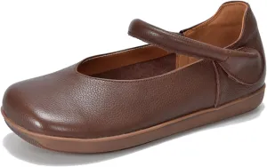 Women's Genuine Leather Square Wide Toe Retro Flat Mary Jane Flats with Hook and Loop Comfort Non-Slip Soft Sole Slip-On Casual Walking Mam Shoes Work Loafers