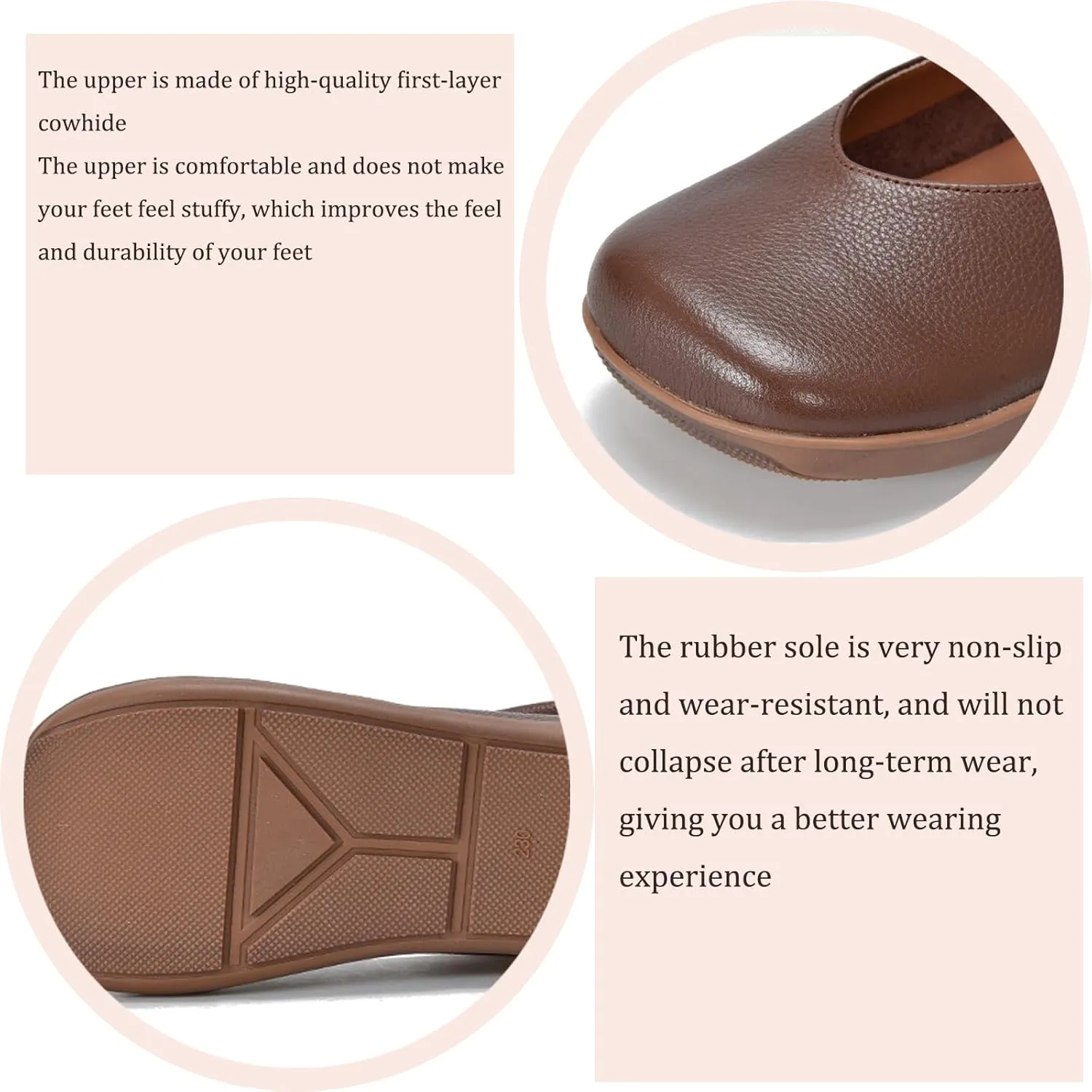 Women's Genuine Leather Square Wide Toe Retro Flat Mary Jane Flats with Hook and Loop Comfort Non-Slip Soft Sole Slip-On Casual Walking Mam Shoes Work Loafers