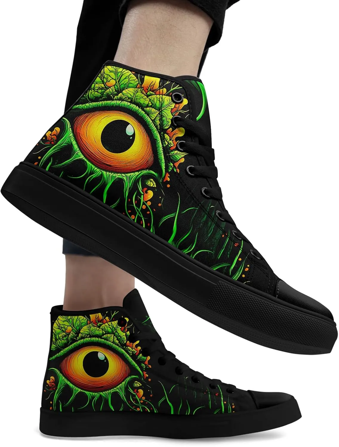 Womens Gothic High-Top Canvas Sneakers Punk Style Alternative Streetwear Canvas Shoes, Lace-Up Casual Skate Shoes for Men