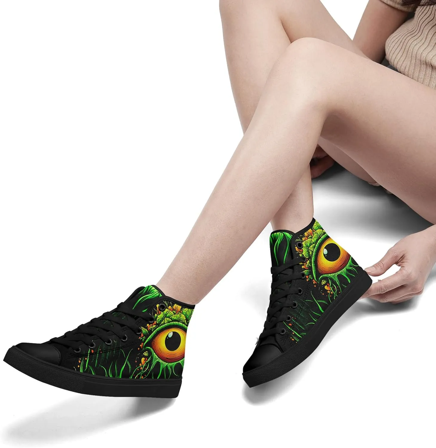Womens Gothic High-Top Canvas Sneakers Punk Style Alternative Streetwear Canvas Shoes, Lace-Up Casual Skate Shoes for Men