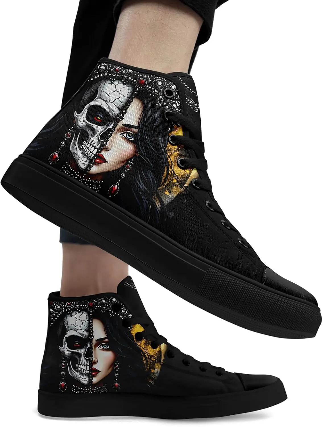 Womens Gothic High-Top Canvas Sneakers Punk Style Alternative Streetwear Canvas Shoes, Lace-Up Casual Skate Shoes for Men