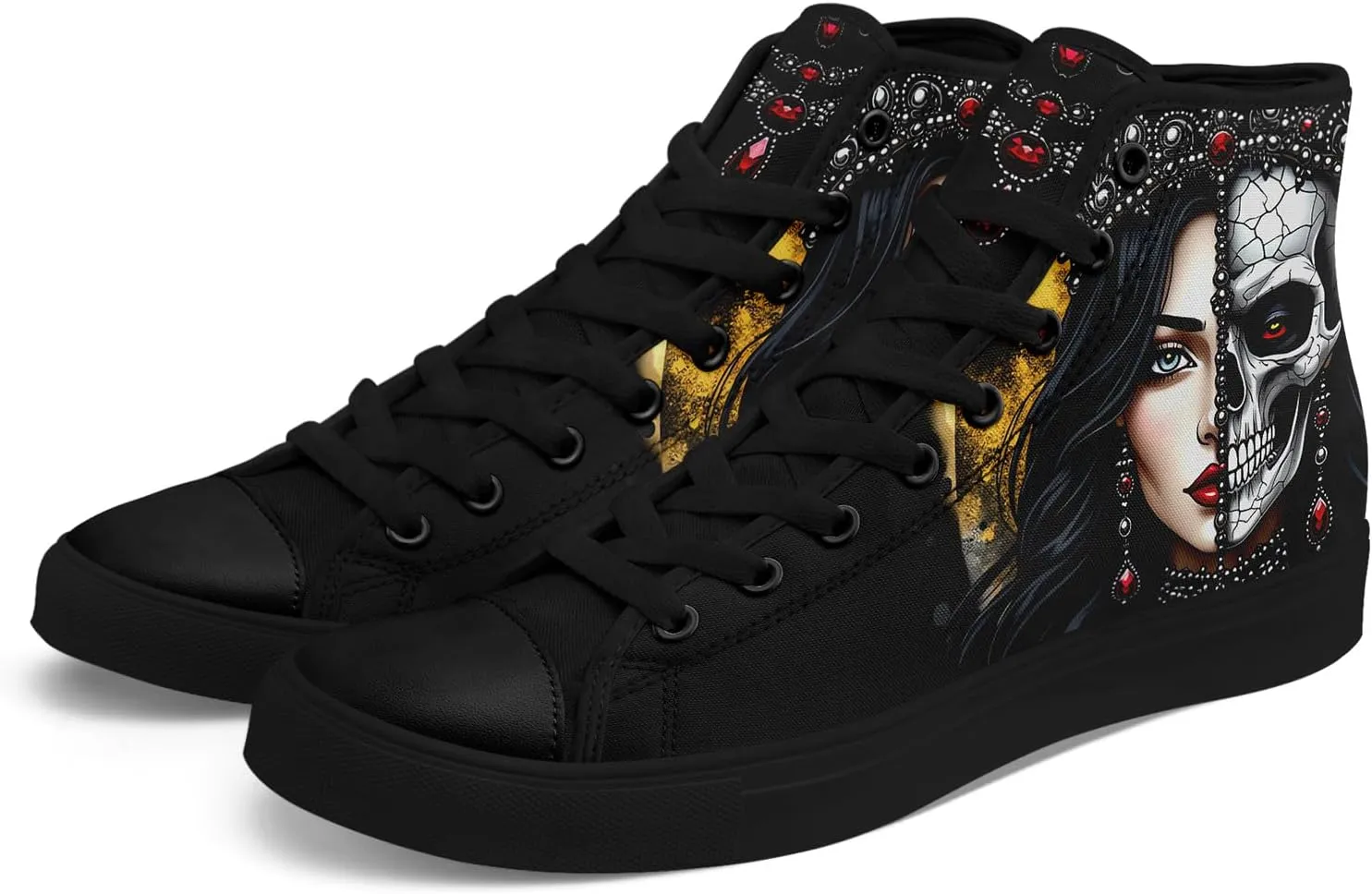Womens Gothic High-Top Canvas Sneakers Punk Style Alternative Streetwear Canvas Shoes, Lace-Up Casual Skate Shoes for Men