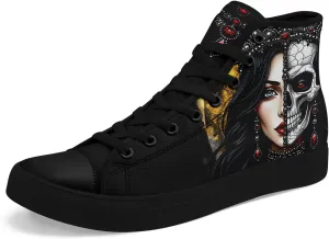 Womens Gothic High-Top Canvas Sneakers Punk Style Alternative Streetwear Canvas Shoes, Lace-Up Casual Skate Shoes for Men