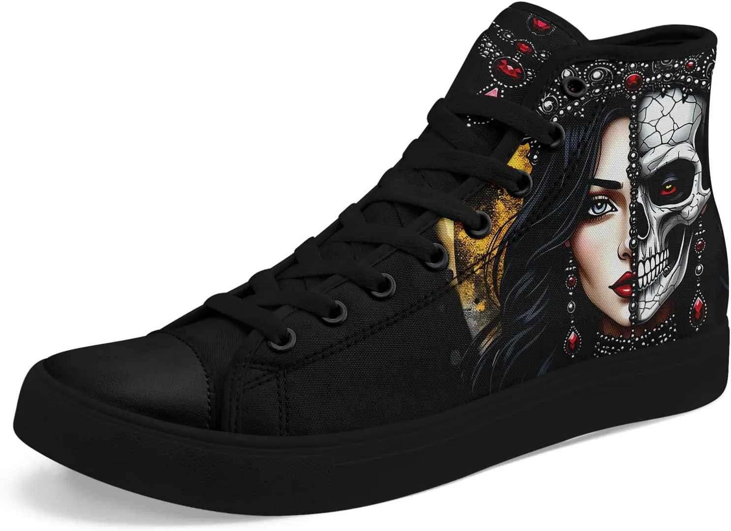 Womens Gothic High-Top Canvas Sneakers Punk Style Alternative Streetwear Canvas Shoes, Lace-Up Casual Skate Shoes for Men