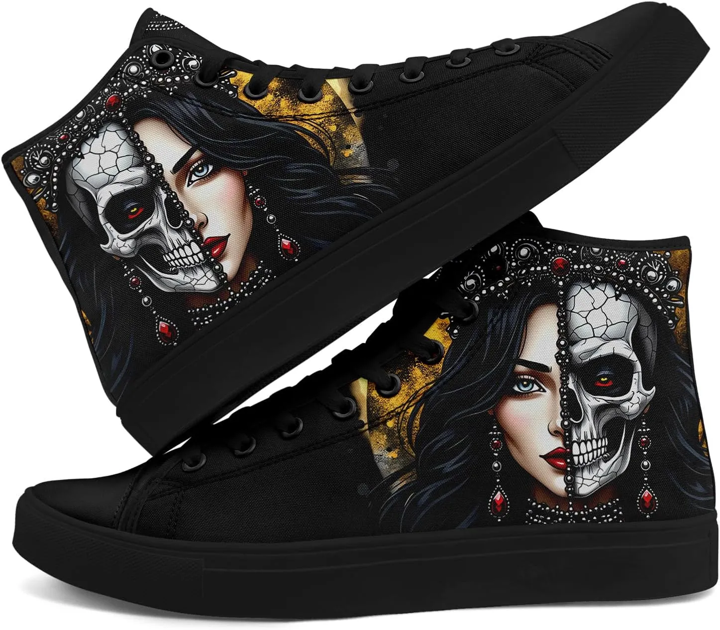Womens Gothic High-Top Canvas Sneakers Punk Style Alternative Streetwear Canvas Shoes, Lace-Up Casual Skate Shoes for Men