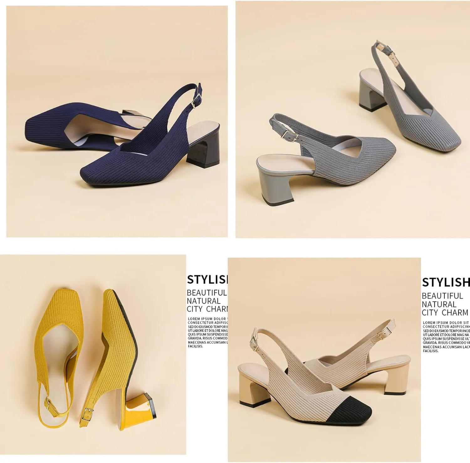 Womens Knit Slingback Low Chunky Block Heel Pumps with Elastic Ankle Strap Comfort Closed Square Toe Block Heel Backless Dress Shoes for Evening Party Bride Wedding
