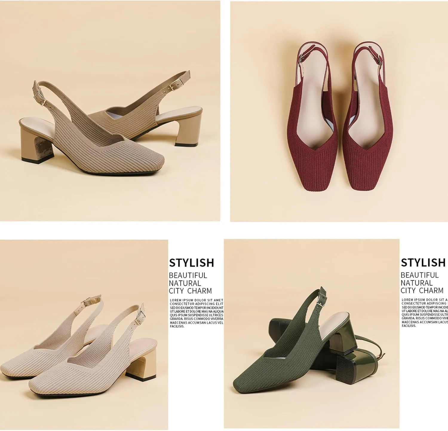 Womens Knit Slingback Low Chunky Block Heel Pumps with Elastic Ankle Strap Comfort Closed Square Toe Block Heel Backless Dress Shoes for Evening Party Bride Wedding