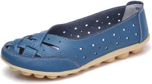 Women's Leather Driving Shoes Slipper Loafers Flats Slip-On Cutout Sandals