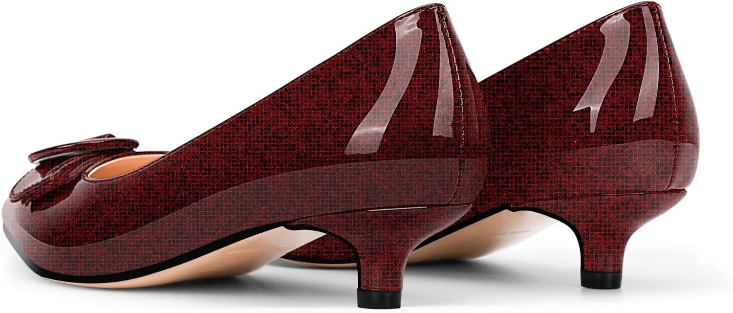 Women's Low Kitten Heel Pumps Pointed Closed Toe Buckle Slip On Office Comfort Shoes