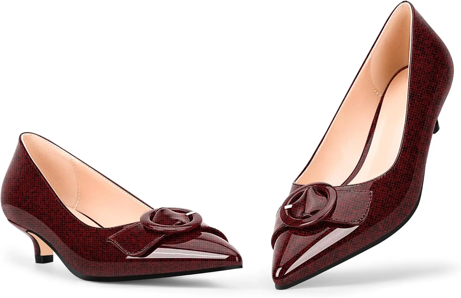 Women's Low Kitten Heel Pumps Pointed Closed Toe Buckle Slip On Office Comfort Shoes
