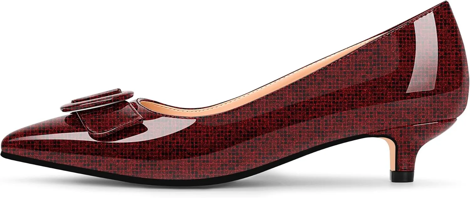 Women's Low Kitten Heel Pumps Pointed Closed Toe Buckle Slip On Office Comfort Shoes