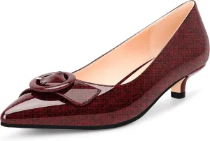 Women's Low Kitten Heel Pumps Pointed Closed Toe Buckle Slip On Office Comfort Shoes