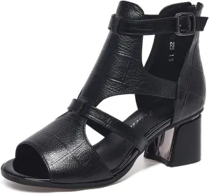 Women's Peep Toe Chunky Heel High Top Sandals Summer Side Cutout Back Ankle Strap Buckle Zipper Booties Sexy Open Toe Outdoor Ladies Wedding Roman Sandals heeled sandals